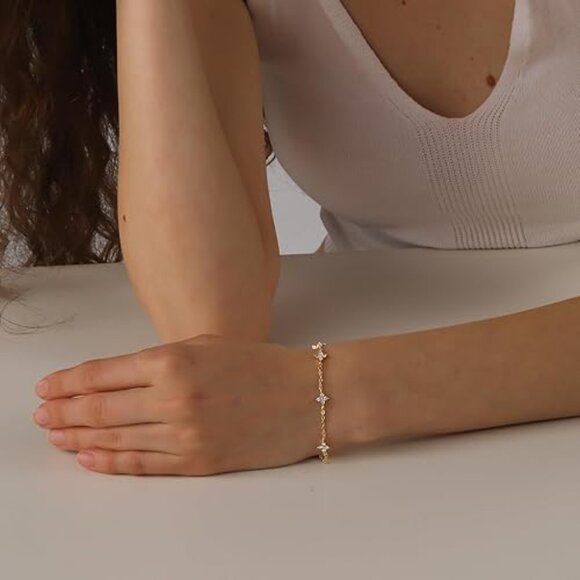 Neiman Marcus 14K Gold Plated Clover CZ Bracelet - Picture 3 of 6